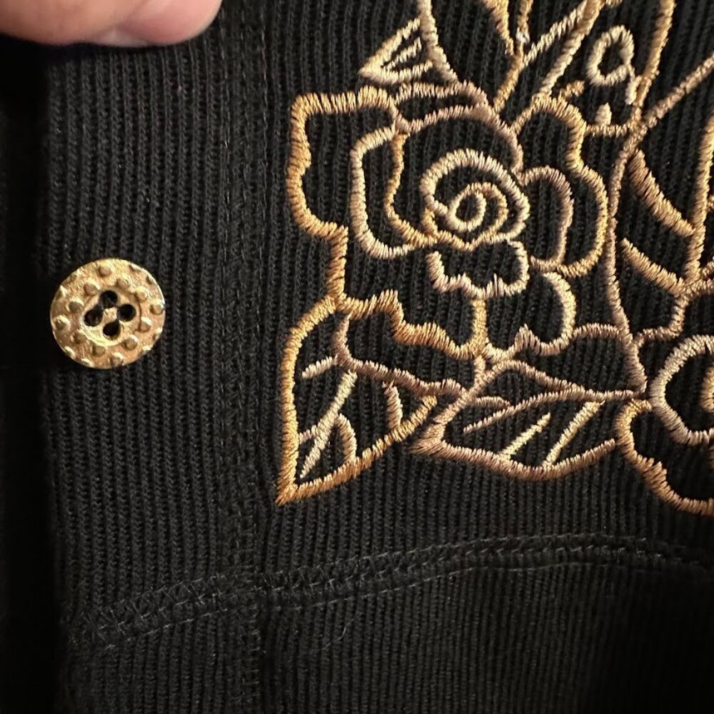 Vintage Teddi Embroidered Zebra Jacket | Black Ribbed Gold Silver | Sz Medium - Picture 2 of 8